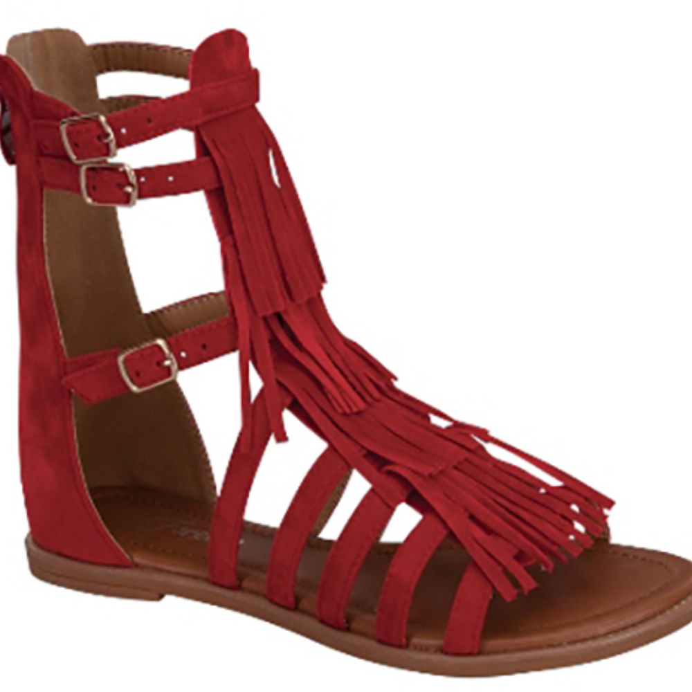 Forever Link Katia-51 Gladiator Fringe Sandals RED